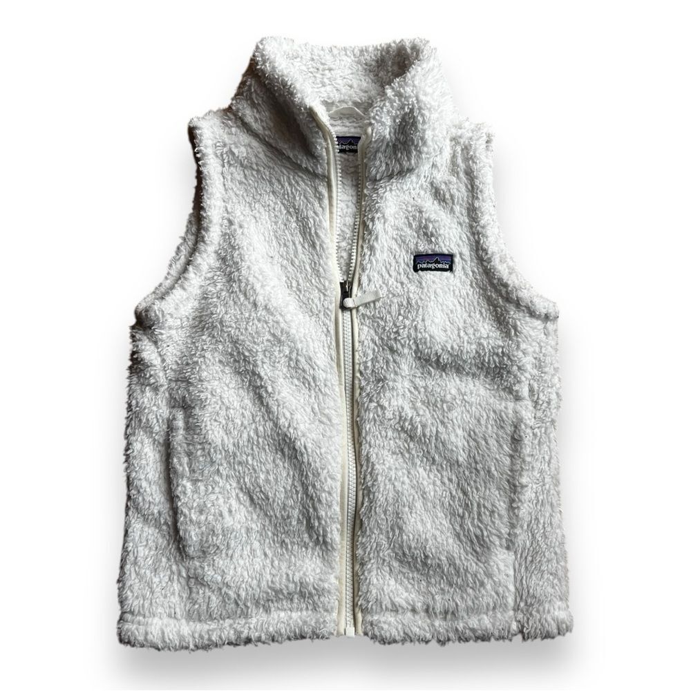 Patagonia Girls' Los Gatos Fleece Vest White Warm Sherpa Front Zip Sleeveless